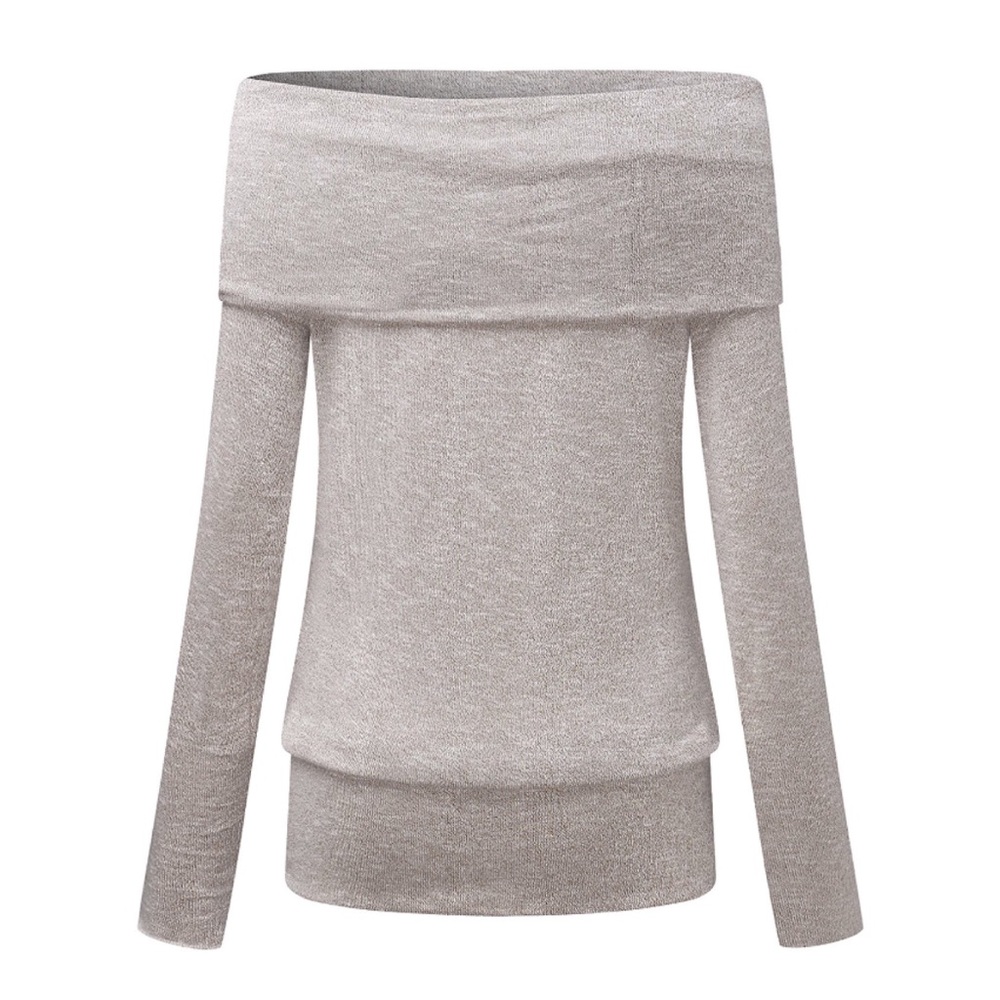 Slouchy Off Shoulder Foldover Knit Sweater Top - Picture 3 of 4